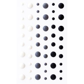 Hvide/gr/sorte selvklbende prikker - mix strrelser og farver 4-7mm, 54 stk.