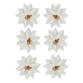 Hvide julestjerner med glitter selvklbende 3cm, 6 stk.