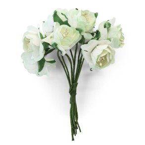 Hvide poner blomster bundt med formbar stilk 9cm, 10 stk.