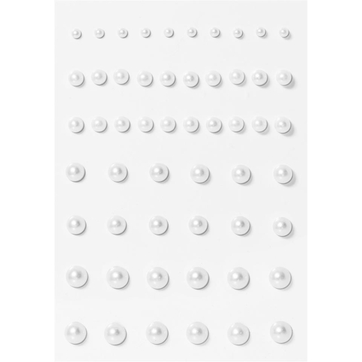 Hvide perler - mix st�rrelser - selvkl�bende bagside 3-7mm, 54 stk.