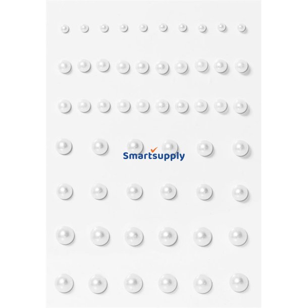 Hvide perler - mix st�rrelser - selvkl�bende bagside 3-7mm, 54 stk.