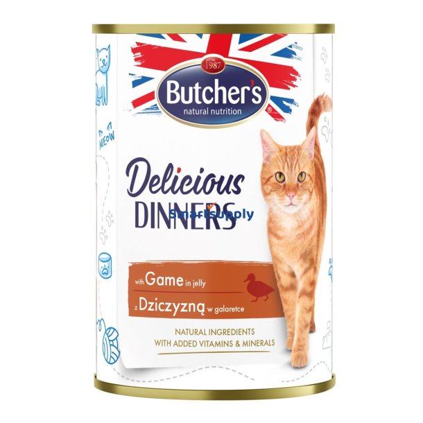 BUTCHER'S Delicious Dinners Pieces med vildt i gel� - v�dt kattefoder - 400g
