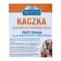 PETITTO Kaninre fyldt med and - Hundegodbidder - 500 g