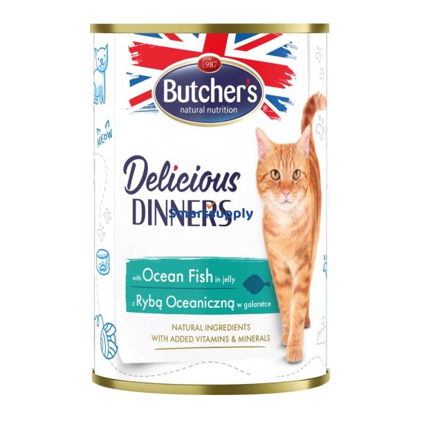 Butcher's Lkre Middage Ocean Fish Chunks I Gel&eacute; - Vdfoder Til Katte - 400 G