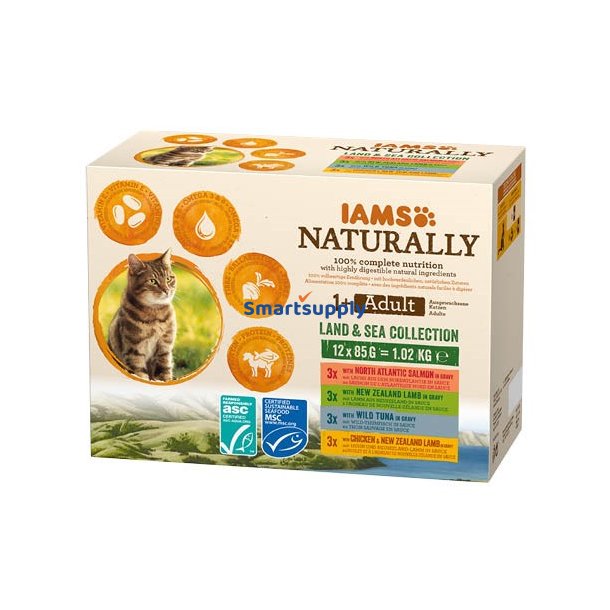 IAMS Naturally Adult Land and Sea collection - vd kattefoder - 12 x 85g