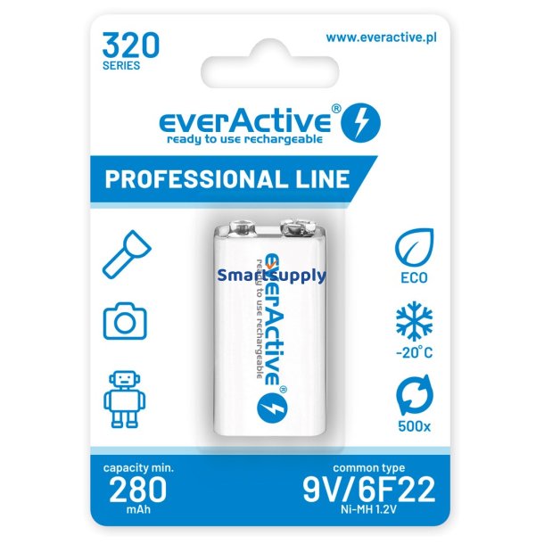 Genopladelige Batterier Everactive Ni-Mh 6F22 9V 320 mAh Professional Line