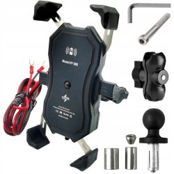 MOTORCYKEL TELEFONHOLDER FREEDCONN MC1W MED INDUKTIV OPLADER + BM2R FASTGRELSE AF HOVEDRR