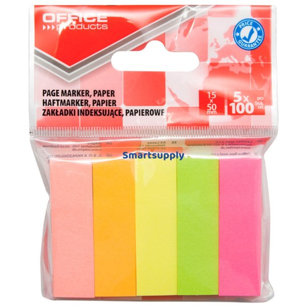 Indeks faner mix farver 15x50mm 5x100 stk