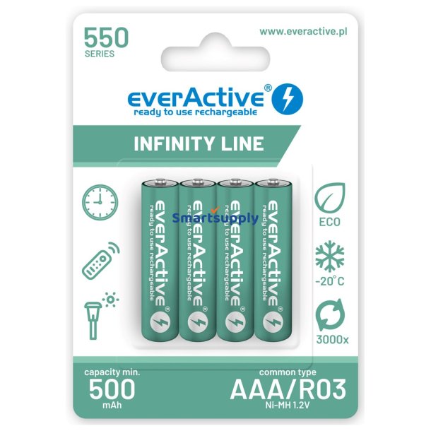 Genopladelige Batterier Everactive Ni-Mh R03 Aaa 550 mAh Infinity Line