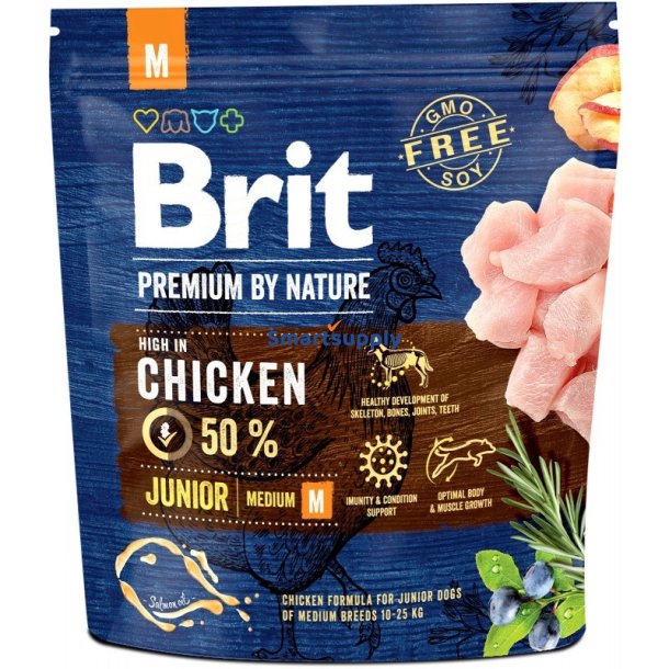 Brit Premium By Nature Junior M Kylling - Trfoder Til Hunde - 1 Kg