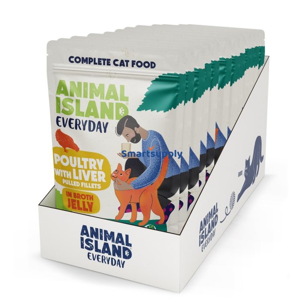 Animal Island Everyday Fjerkr Og Lever I Gel&eacute; - Vdfoder Til Katte - 12 X 85G
