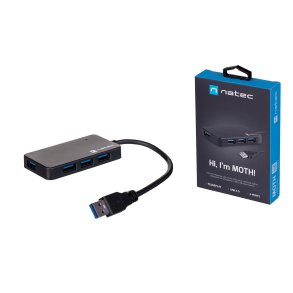 NATEC Hub USB 3.0 Moth (4 porte, sort)