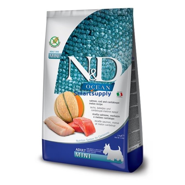 FARMINA N&D Ocean Dog Salmon, Cod, Cantaloupe, Melon Adult Mini  - trfoder til hunde - 2.5 kg