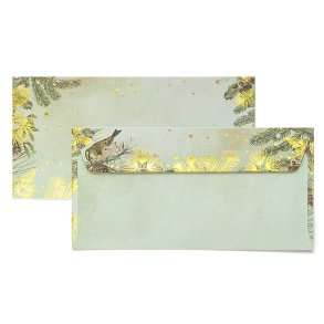 Julemnster guld/grn kuverter 10 stk. 110mm x 220mm (DL)