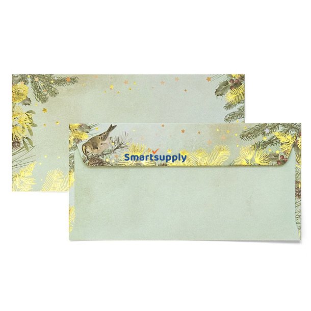 Julem�nster guld/gr�n kuverter 10 stk. 110mm x 220mm (DL)