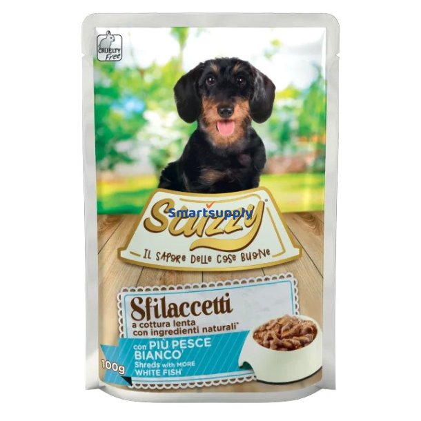 Stuzzy Sfilaccetti Med Hvidt Fiskekd - Vdfoder Til Hunde - 100G