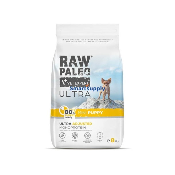 RAW PALEO Ultra Mini Puppy Kalkun - t�rfoder til hvalpe - 8 kg