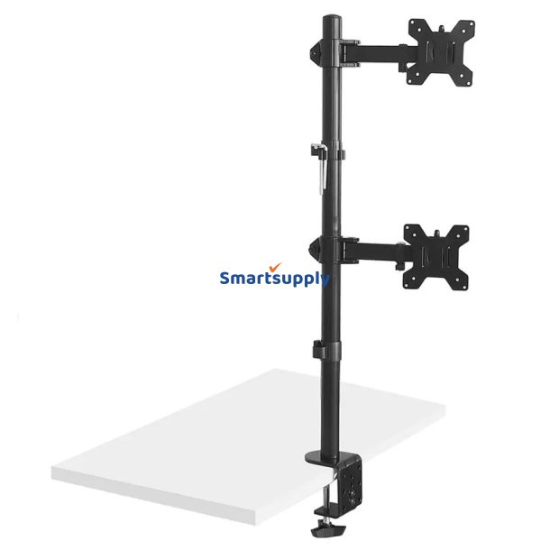 Maclean MC-967 Dobbelt lodret skrmholder til skrivebord max VESA 100x100, 13-27", 2x 9 kg pulverlakeret vippende roterende justerbar