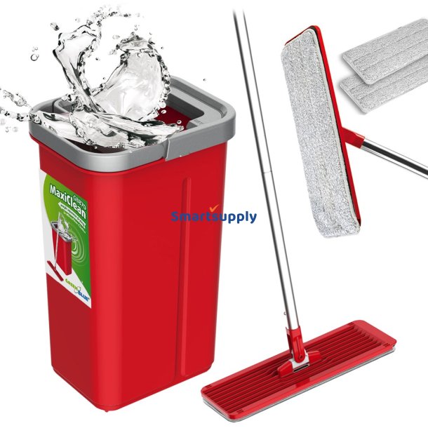 Flad Moppe + Spand + Teleskopstang + 2 X Mikrofiberpude 5,7 L Gulvrengring