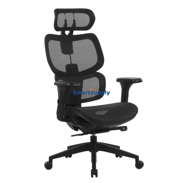 Kontorstol Boss, armln, ergonomisk, justerbar, nakkesttte, sort