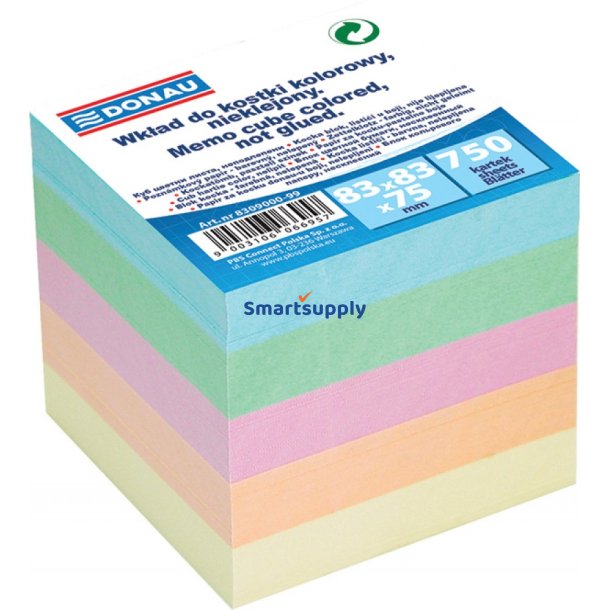 Kubusblok refill mix farver 750 ark 83x83x75mm - 6 stk