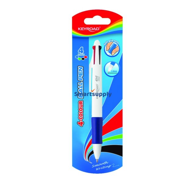 Kuglepen multifarvet 4-i-1 softgrip keyroad