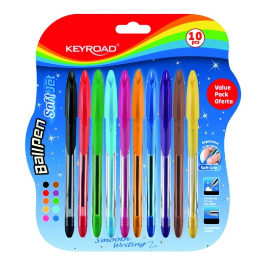 Kuglepenne 10-pack blandede farver soft grip 0,70 mm