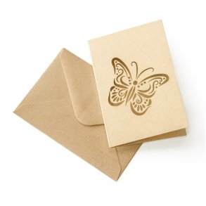 Kuvert + kort st 5 stk. med sommerfugl udskring 70mm x 100mm