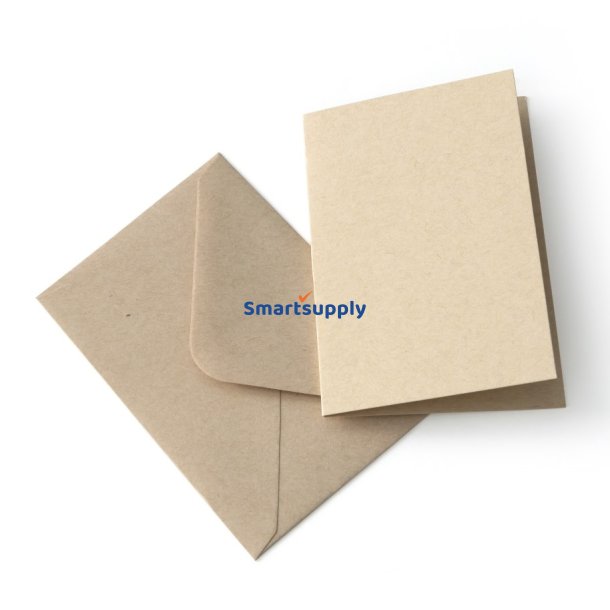 Kuvert + kort s�t 5 stk. natur beige karton 70mm x 100mm