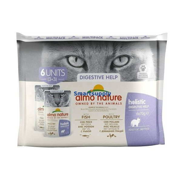 Almo Nature Digestive Multipack Fjerkr Og Fisk - Vdfoder Til Katte - 6X70g