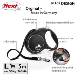 Flexi Black Design L 5 m Fleksibel hundesnor