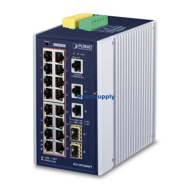 PLANET IGS-20160HPT netvrksswitch Administreret L2/L3 Gigabit Ethernet (10/100/1000) Strm over Ethernet (PoE) Bl, Hvid