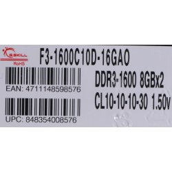 G.Skill 16GB PC3-12800 Kit hukommelsesmodul 2 x 8 GB DDR3 1600 Mhz