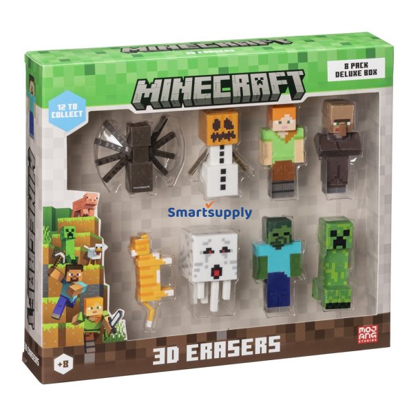 MINECRAFT 3D ERASERS - 8 PACK DELUXE BOX VER.B