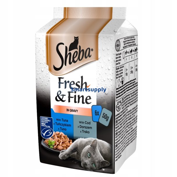 SHEBA Fresh Fine in gravy Chicken, salmon, tuna - vd kattefoder - 6x50g