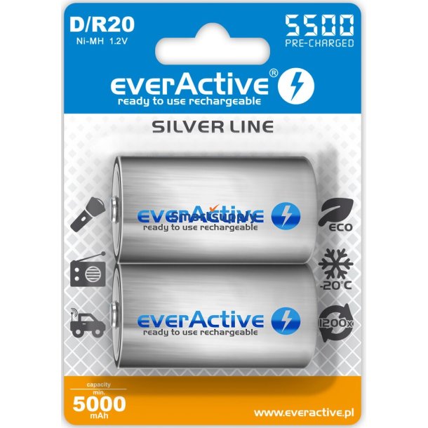 Genopladelige Batterier Everactive R20/D Ni-Mh 5500 mAh Klar Til Brug