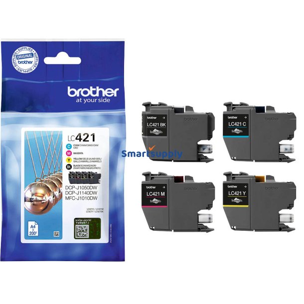 Brother LC421 BCMY 4 stk blkpatroner 800 sider original