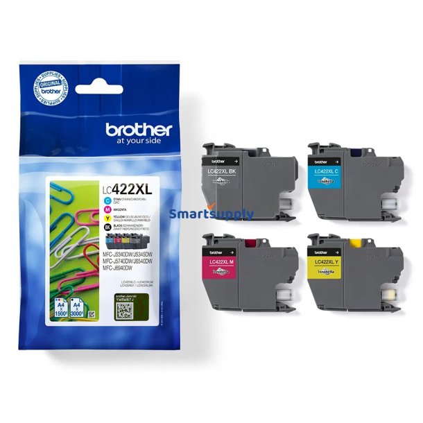 Brother LC422XL BCMY 4 stk blkpatroner 7.500 sider original