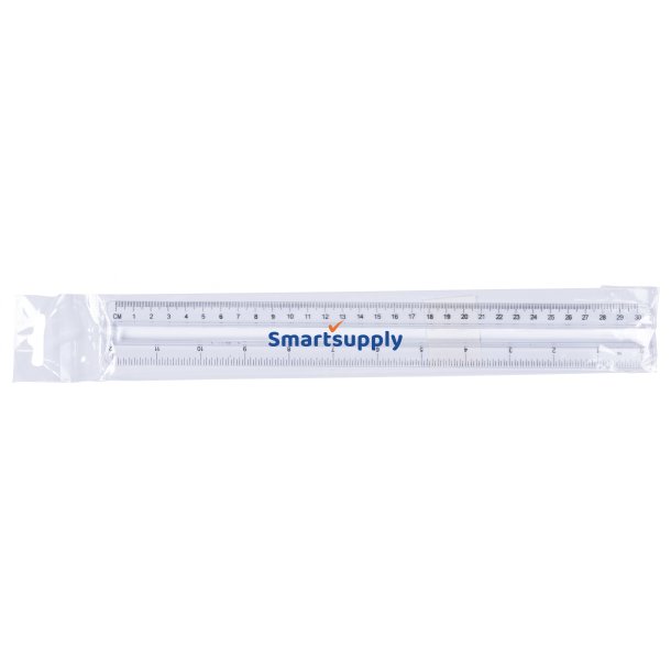 Lineal med greb transparent plast 30 cm