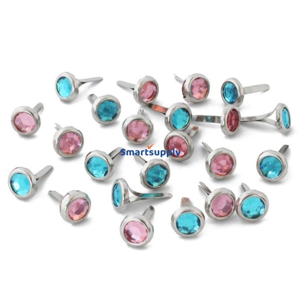 Lyserde og bl rhinstenshjerter m. bagklemme 8mm, 24 stk