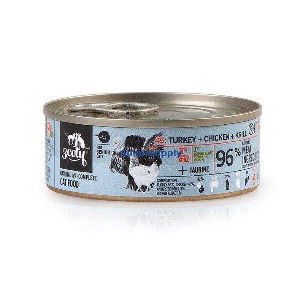 3Coty Kalkun Med Kylling Og Krill Senior - Vdfoder Til Katte - 80G