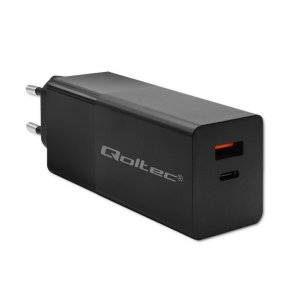 Qoltec 52382 GaN POWER PRO oplader | 1xUSB type C | 1xUSB A | 100W | 5-20V | 1,5-5A | PD | Sort