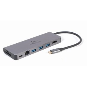 Gembird A-CM-COMBO5-05 USB Type-C 5-i-1 multi-port adapter (Hub + HDMI + PD + kortlser + LAN)