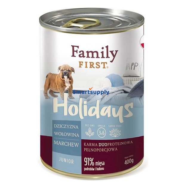 Family First Holidays Junior Vildtkd, Oksekd Og Gulerdder - Vdfoder Til Hunde - 400 G