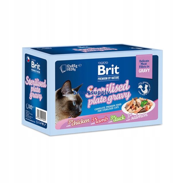 Brit Premium By Nature Sterilized Plate-Poser I Sauceblanding Af Smag - Vdfoder Til Katte - 12X85g