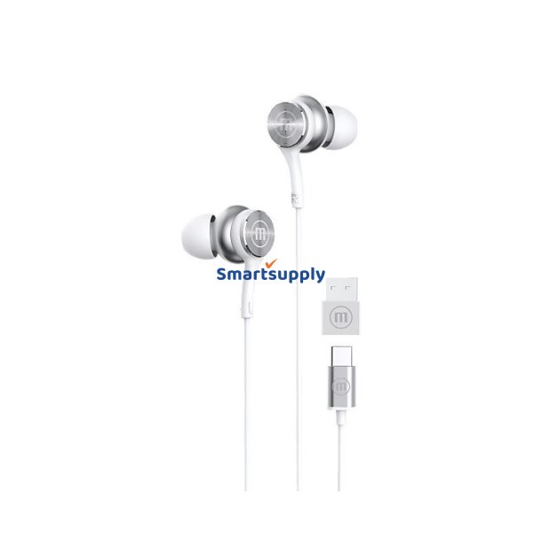 Maxell XC1 USB-C-hovedtelefoner med ledning og USB-A-adapter hvid