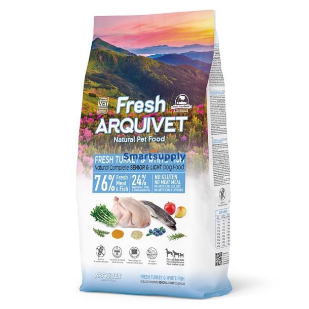 ARQUIVET Fresh Senior & Light Kalkun og Fisk - halvfugtigt hundefoder - 10 kg