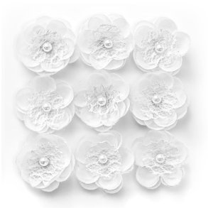 Magnolia papirblomster m. perler selvklbende 3cm, 9 stk