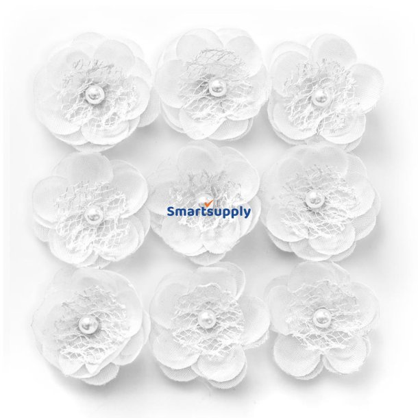 Magnolia papirblomster m. perler selvklbende 3cm, 9 stk