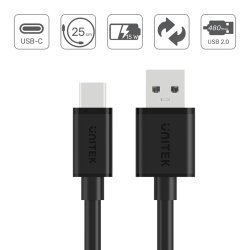 Unitek USB Kabel Usb-A  Usb-C 25Cm, Y-C480bk
